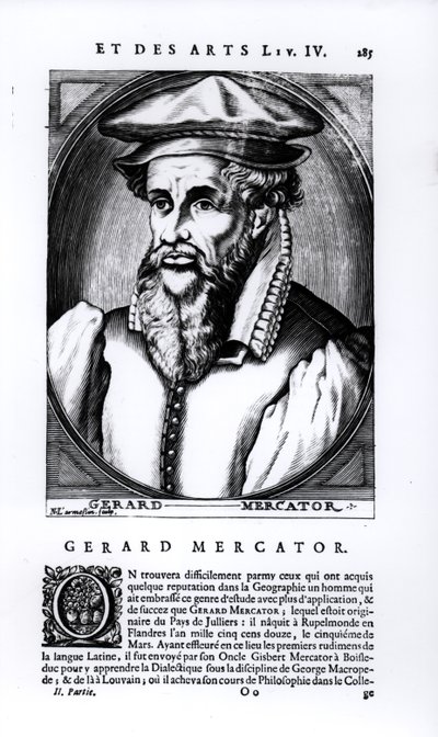 Porträt von Gerard Mercator (1512-94) graviert von Nicolas II de Larmessin (fl. 1654-94) von French School
